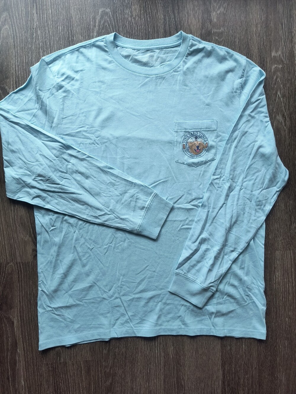 Vineyard Vines Light Blue Long-Sleeve Pocket Tee with Dog Patch